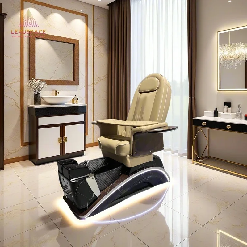 Reliable Durable PU Leather Pedicure Chair for Spa Nail Salon Adjustable Backrest Colorful Ambient Light No Plumbing Required