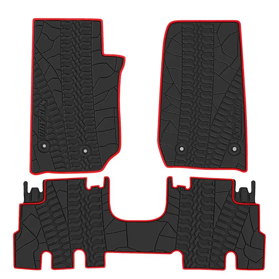 

Floor Mat for Jeep Wrangler Sahara Rubicon JK 4 Door 2014 2015 2016 2017 2018 Full Set 4 Pieces Custom Fit Black Red Rubber Auto