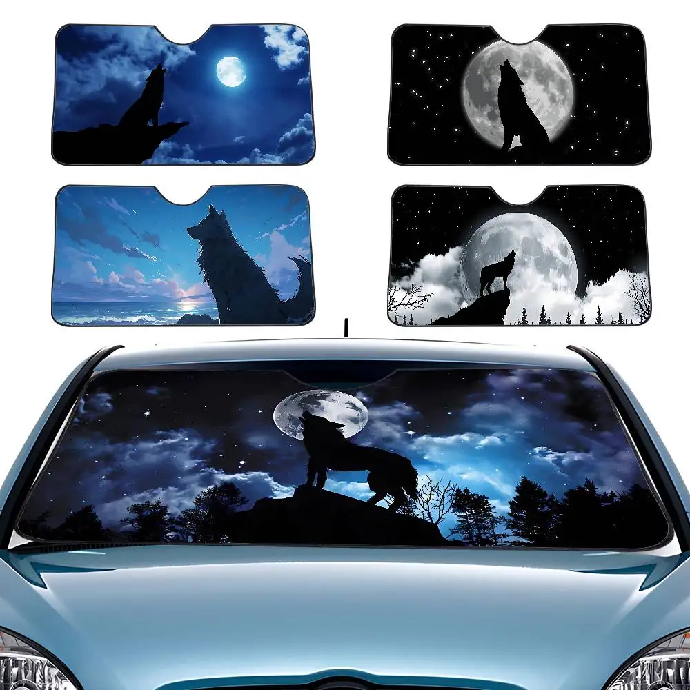 Wolf Moon Car SunShade Windscreen Front Window Visor 70x130cm Sun Visor Solar Protect Plaid Gift Novelty Car