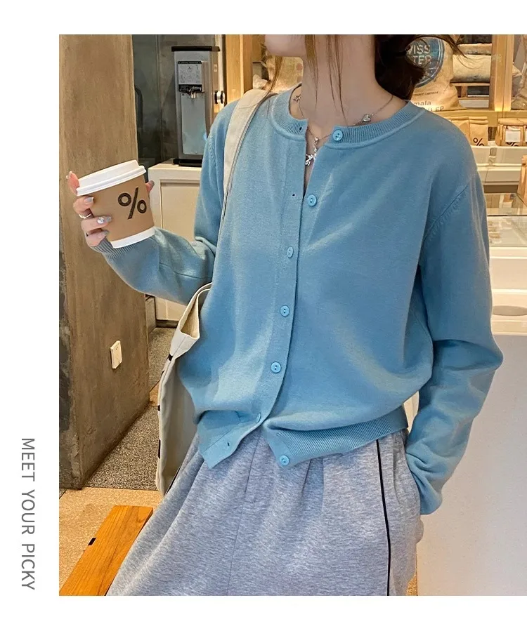 2026 Women Cardigans Sweater Casual Warm Spring Summer O-neck Long Sleeve Single Breasted Slim Fashion Korean Knitwears Tops