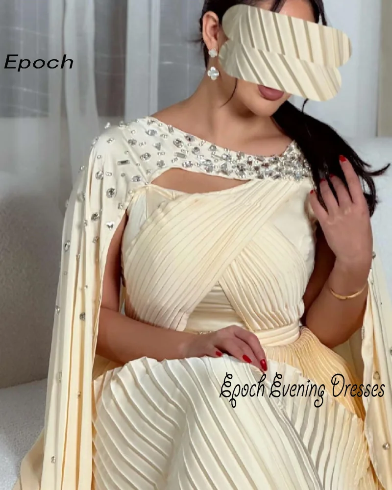 Epoch Evening Dress Straight فساتين مناسبة رسمية Elegant O-Neck Luxury Crystal Shawl Pleat Cocktail Prom Gown Sexy Women 2024