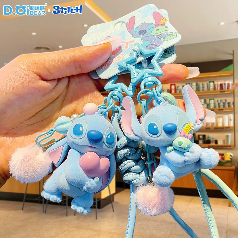 

Брелок Disney Stitch с флокированным покрытием, игрушка-брелок, милая мультяшная кукла, подвеска для сумки, креативный подарок, подарок на день рождения для девочек