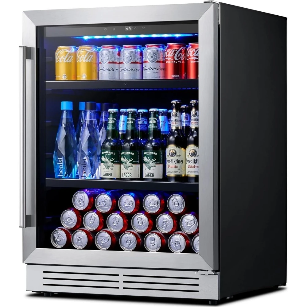 

Beverage Refrigerator Cooler - 24 inch 180 Cans Mini Fridge with Glass Door, 34-54 ℉ Under Counter Refrigerator Built-in