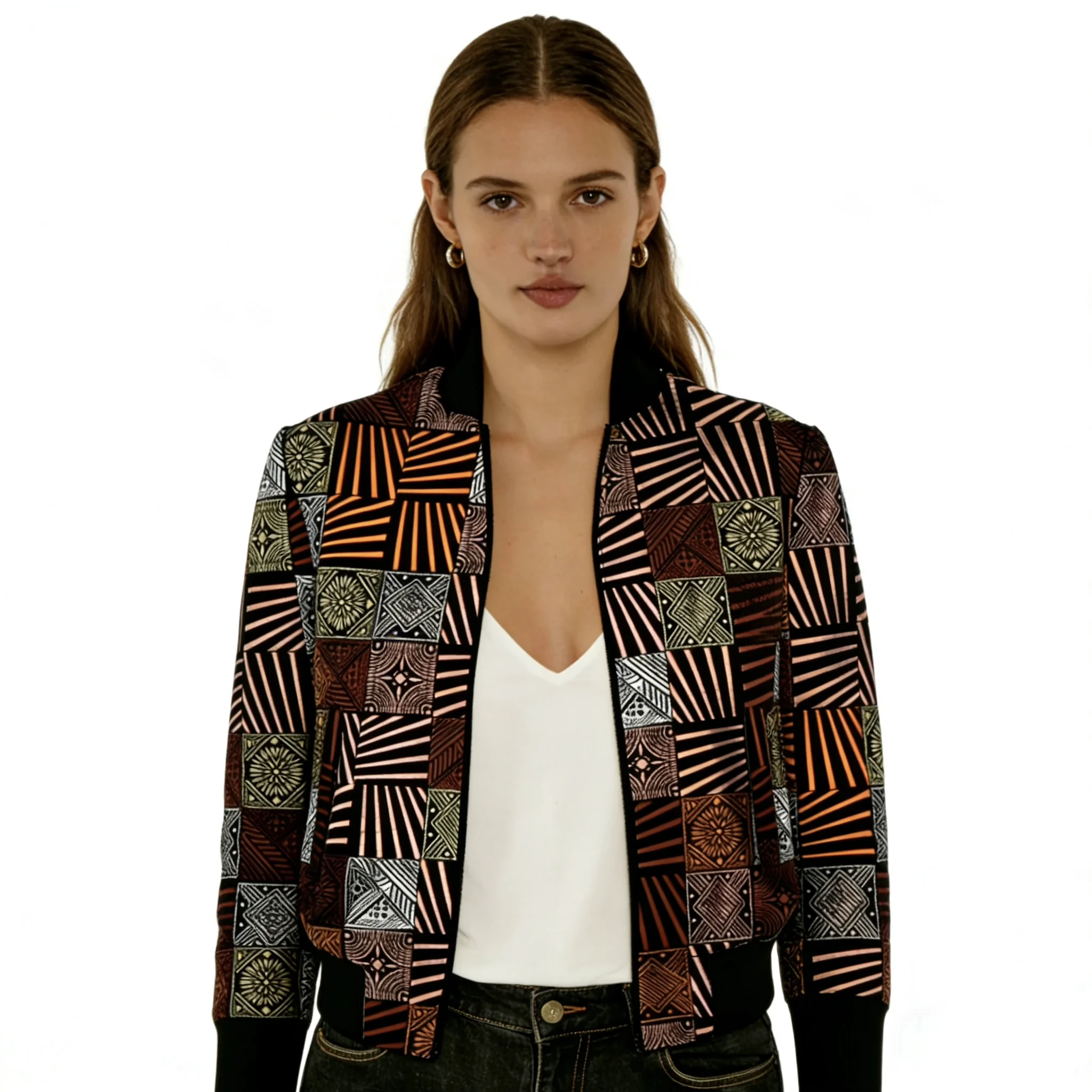 

Original Design African Print Couture Women's Bomber Jackets Stand Collar Short Coat Tailored Party Wear