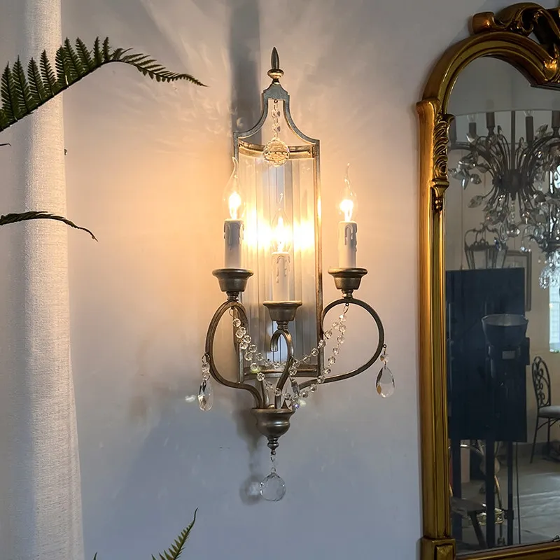 American Neoclassical Style Wall Lamp Candle Crystal Design LED Wall Sconce Villa Parlor Background Cafe Luxurious Adorn Fixture