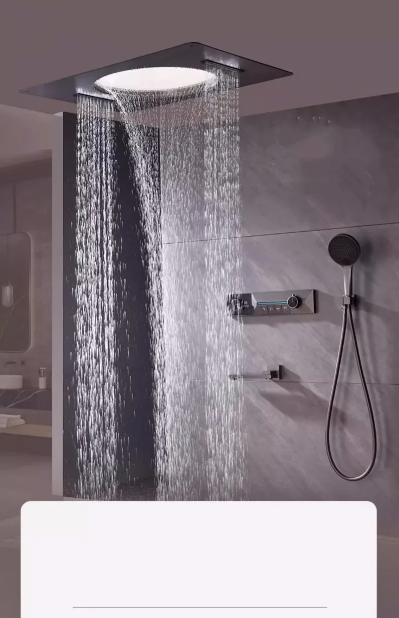 Gun Grey Villa Ceiling Light Waterfall Shower Head Ceiling Temperature Control Embedded Embedded Concealed Shower Head Shower