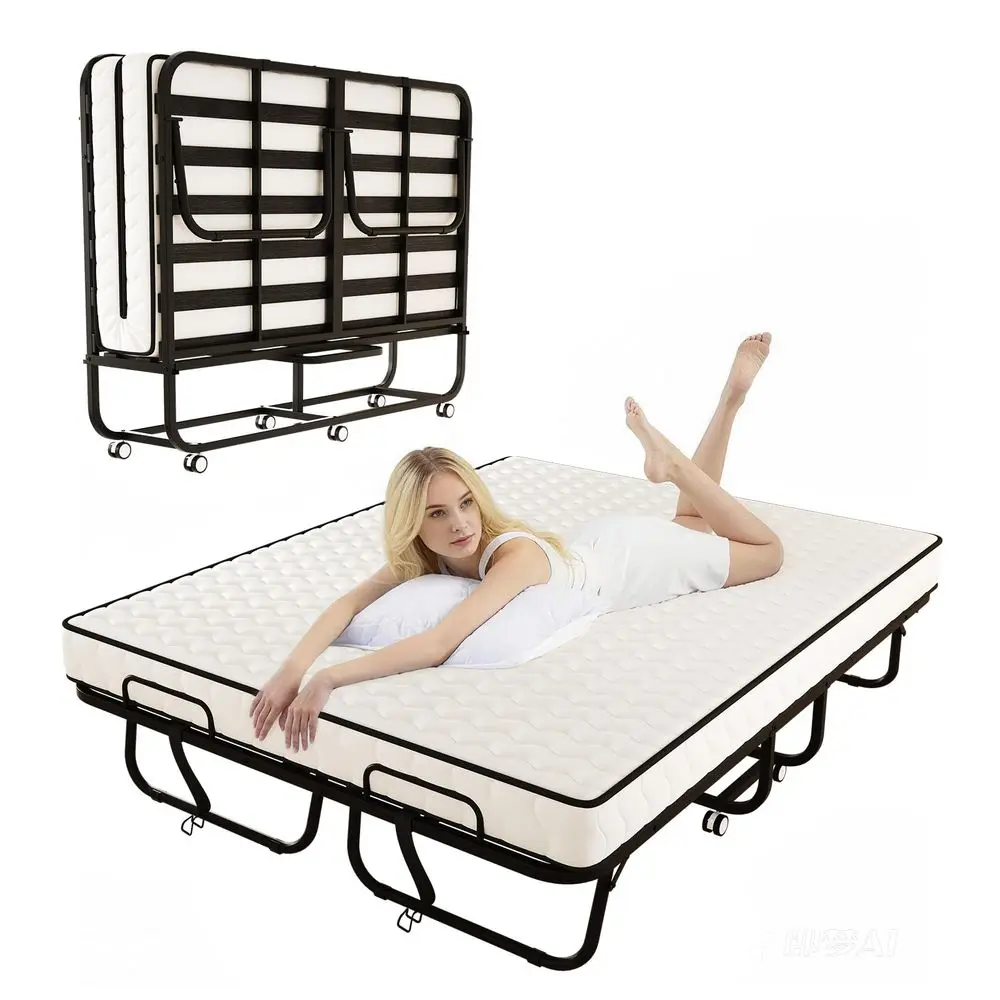 x 59 Full Size Folding Bed with Mattress for Adults, 5 Inch Memory Foam Mattress, Portable Foldable Rollaway Guest with Strong