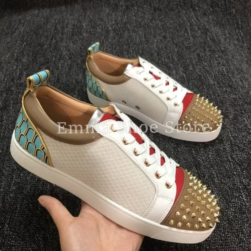 

Novely Round Toe Rivet Women's Casual Shoes Flat Bottom Comfort Blue Pattern Fashion Men's Sneakers Walking Light Sports Shoes