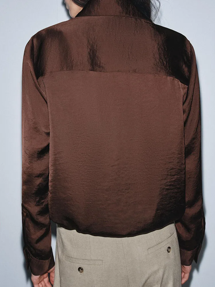 Faionable Sweet Versatile Long Sve Silk Satin Feel irt New Arrival Winter 2025 Ladies Casual Sle Button Plaet