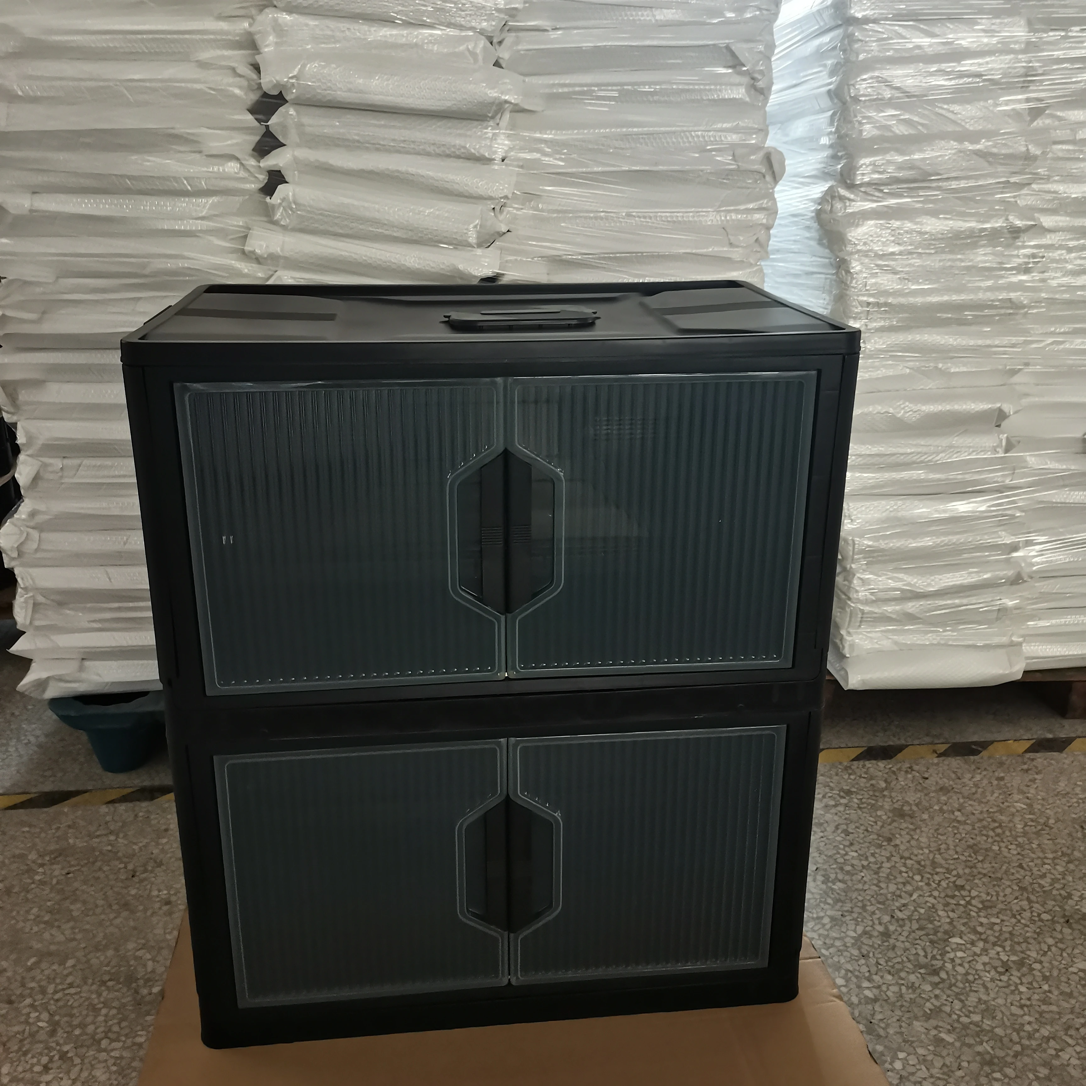 

Черный пластиковый складной ящик для хранения с открывающейся передней дверцей, складные контейнеры для хранения на колесиках