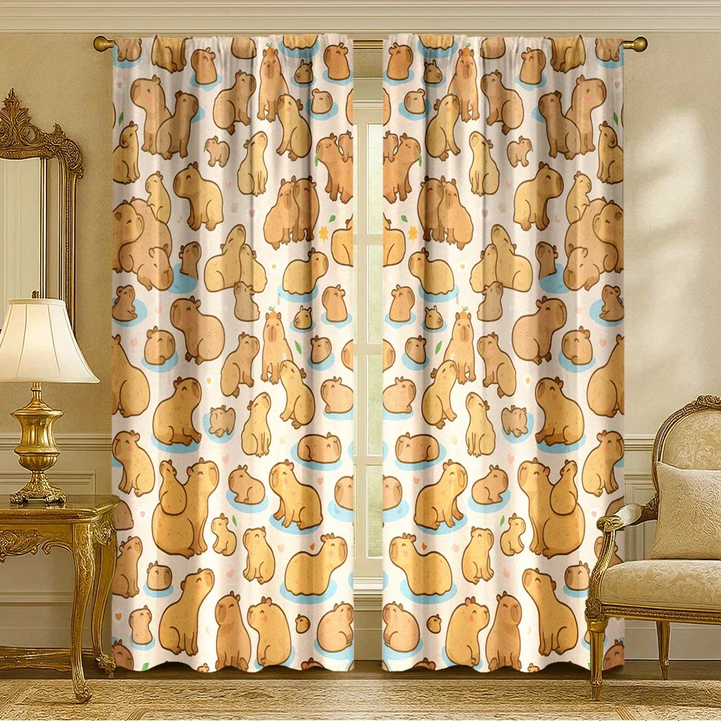 Cute Camel Pattern Curtain, Cartoon Animal Print Drape, Beige Desert Theme Window Treatment for Living Room Bedroom Kids Decor