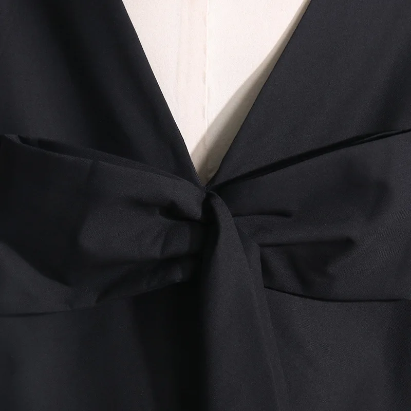 EAEOVNI Giacca patchwork con fiocco senza schienale Moda donna Cappotto blazer nero senza maniche con doppio bottone Streetwear 2025 Nuovi vestiti