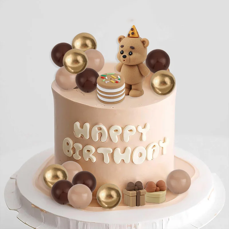 19-teiliges Süßes Braunbär-Kuchenball-Topper-Set für Kinder, Jungen und Mädchen, 1. Geburtstag, Partydekoration, Babyparty, Kuchendeko-Zubehör – Detail 4