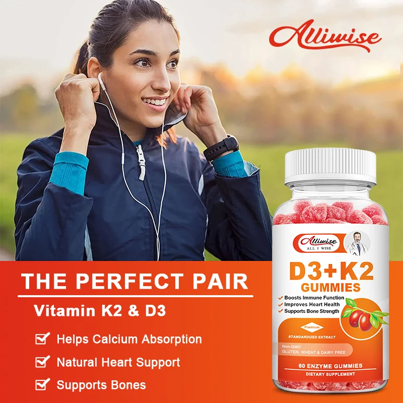 Alliwise Vitamin D3 Vitamin K2 and MK-7 Blend for Bone & Muscle Support Promotes Calcium Absorption Cardiovascular