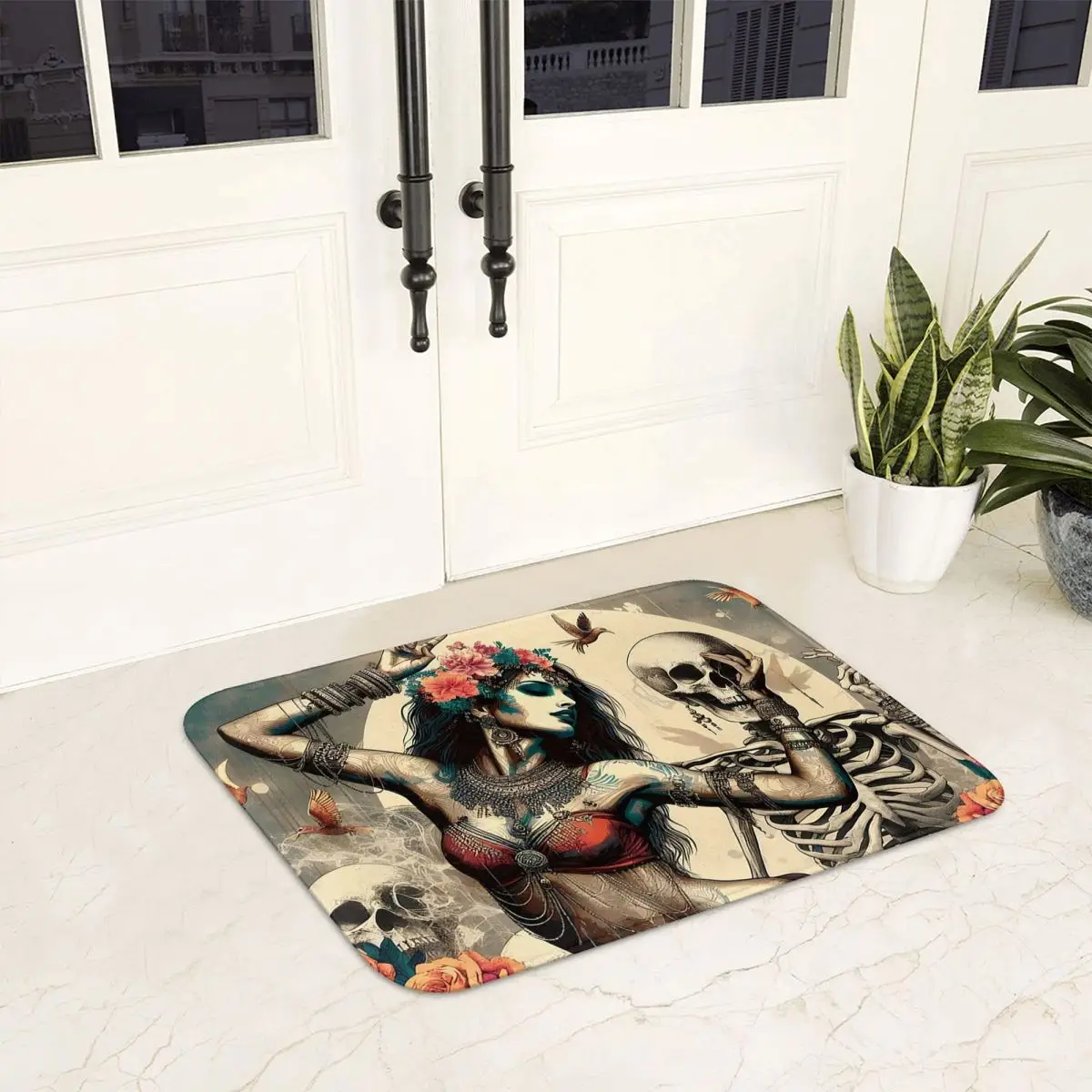 

Александр Gothic Las Elegantes Girls Day Of Dead Череп Нескользящий коврик для пола Коврик для кухни Вход Коврики для ног