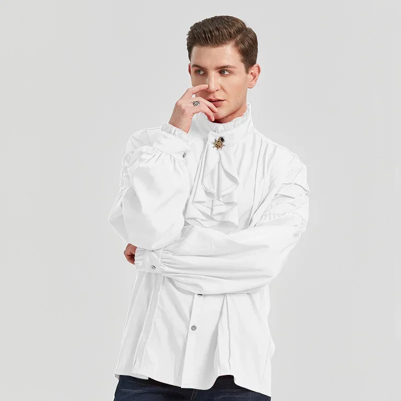 Medieval Steampunk Gothic Long Sleeve Shirt Halloween Captain Cosplay Party Costume New Vintage Men Ruffle Viking Pirate Shirt