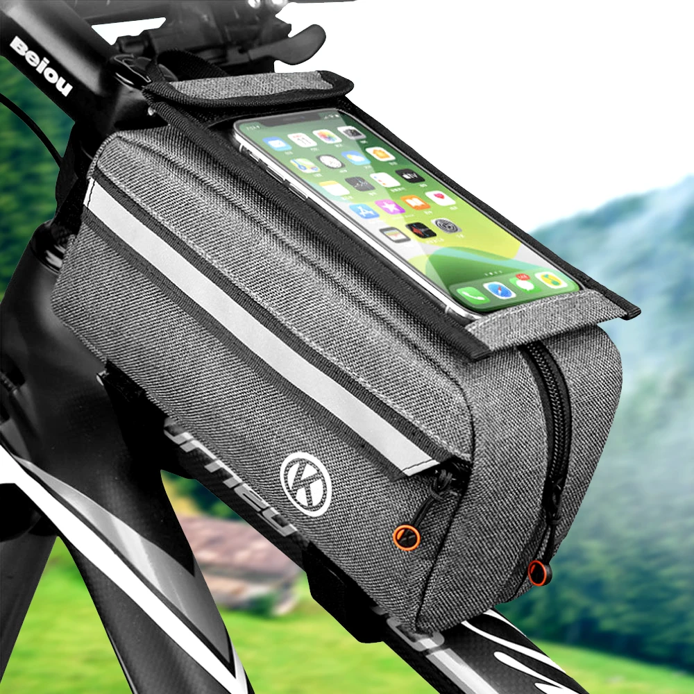 Bike Bag Frame Front Top Tube Cycling Bag Waterproof 6.4in Phone Case Touchscreen Bag Pack Reflective Strip Accessories