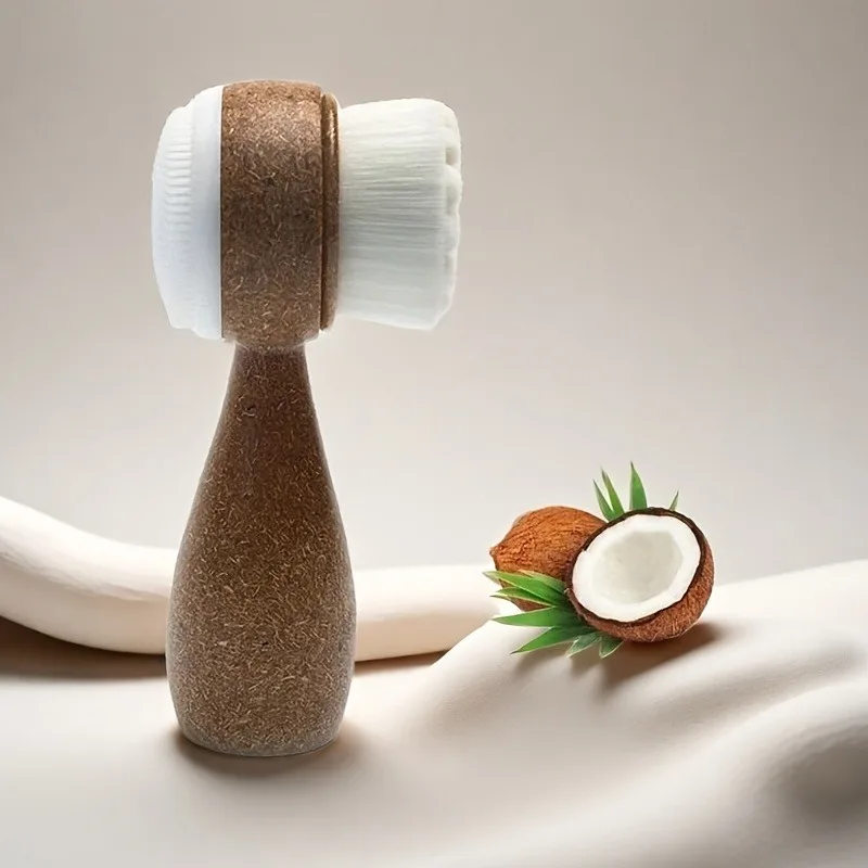 1pc Coconut Fiber Facial Brush,Double-Sided Exfoliating Manual Cleansing Brush, Soft Bristles for Deep Cleaning. facial brush