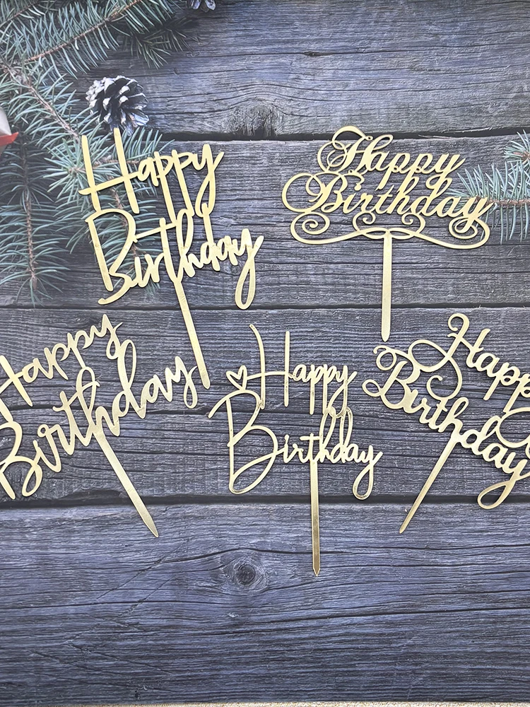 Großer Happy Birthday Tortenaufsatz aus Acryl, Schwarz-Gold Buchstaben-Dekor, 40 Designs für Jungen und Mädchen Party Tortendekoration – Detail 3
