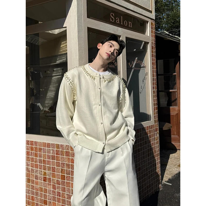 

Casual Knitted Sweater Heavy Design Sense Rhinestone Decoration Men Women Faion Outerwear ort Sle Long Sve round Ne