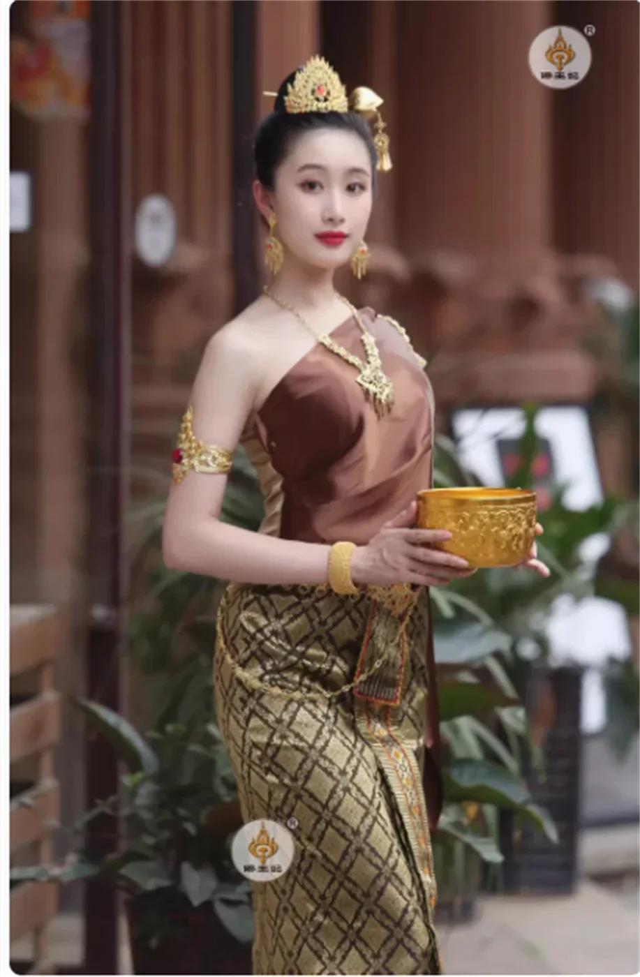 Thai traditional clothing women's long skirt retro solid color casual