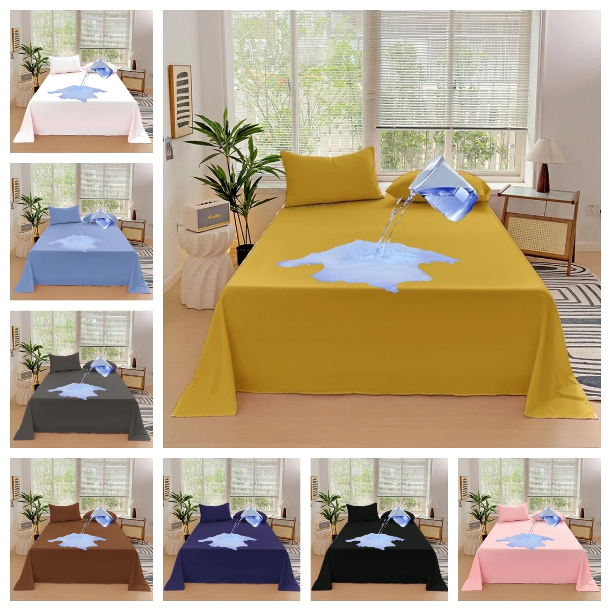 Kuup Solid Color Fleece Waterproof Flat Sheet 230x230cm 360 Degree Waterproof Bed Sheet Cover Skin-friendly Excluding pillowcase