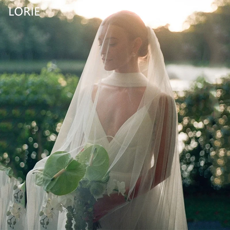 LORIE Tulle A-Line Wedding Dresses V-Neck Elegent Spaghetti Strap Scarf Bridal Gown Elegent Floor-Length Bride Gowns Customized