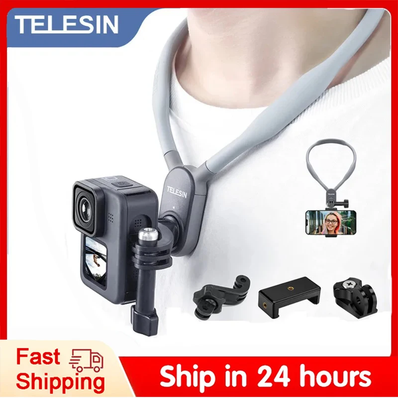 TELESIN Silicone Neck Hold Halter Suit Mount For GoPro Hero Insta360 DJI Osmo Action Camera Phone U-shaped hanging Neck Bracket