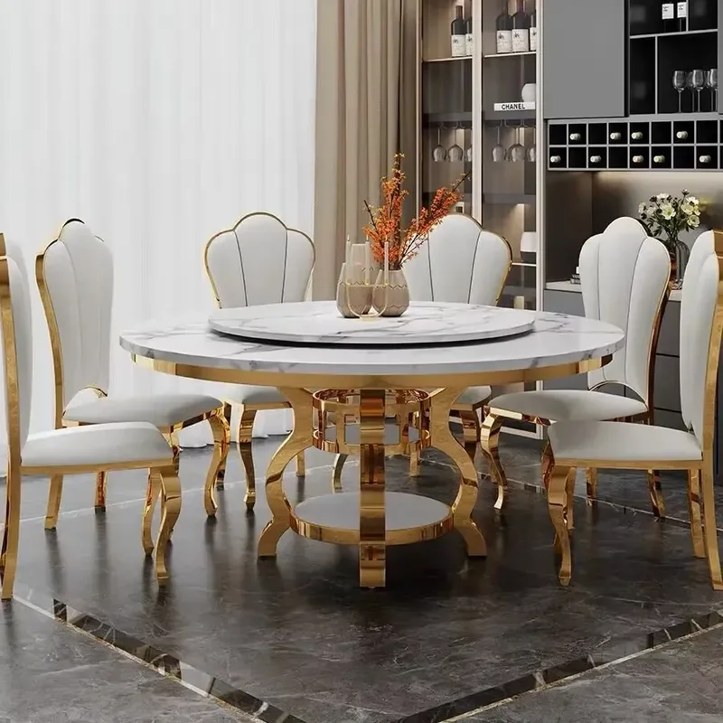 Hot Sale Gold Stainless Steel Morden Round Marble Dining Table