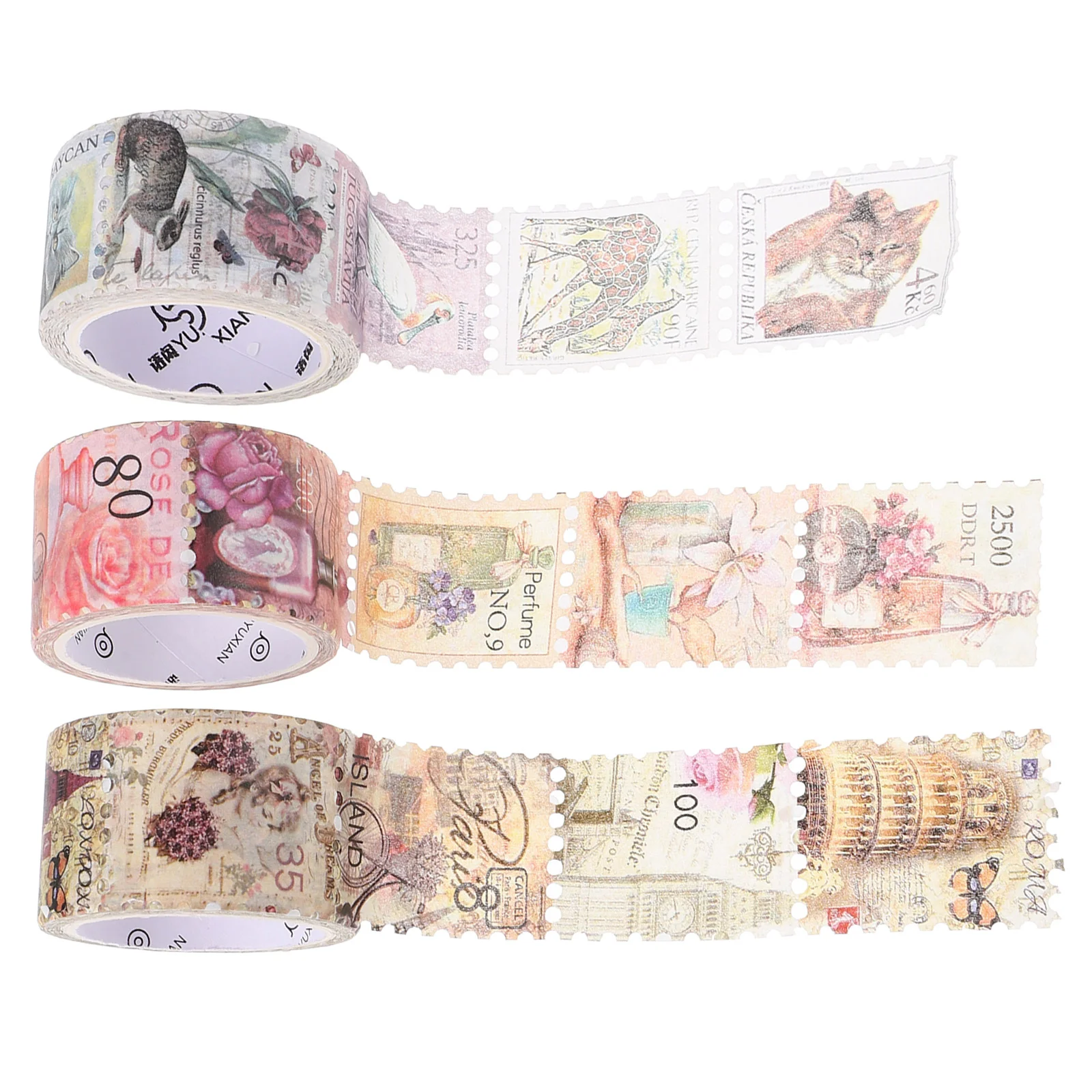 3 Rolls Note Book Stamps and Washi Tape Lovers Gifts Decorate DIY Craft Decals Scrapbooking Tapes Retro Decoration Stickers