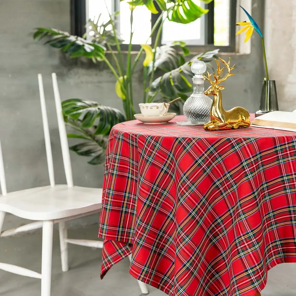 Plaid Tablecloth Xmas Christmas Red Green Rectangle Party Table Cloth Vintage Dining Table Cover for Home Living Room Decoration