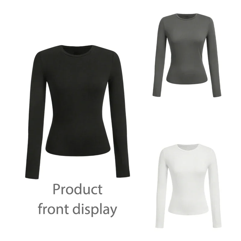 

2025 Tight long-sleeved T-shirt Women's design sense slimming base layer top three-piece set
