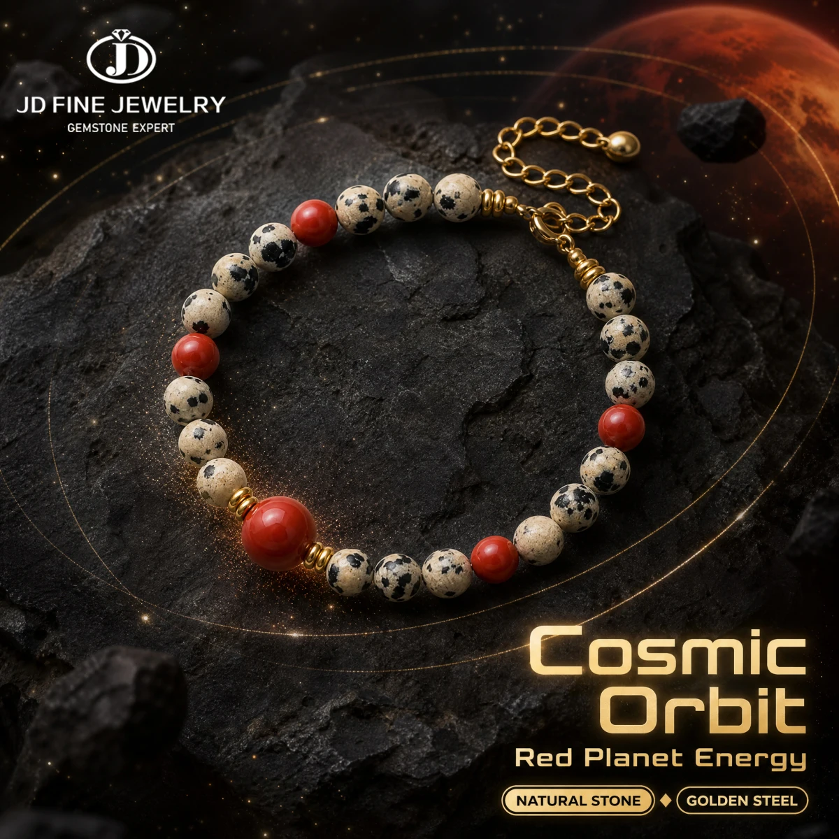 Natural Red Stone Spotted Stone Beaded Bracelet Stainless Steel Spacer Beads Handmade Jewelry Chain Bracelet Gift for Men Women