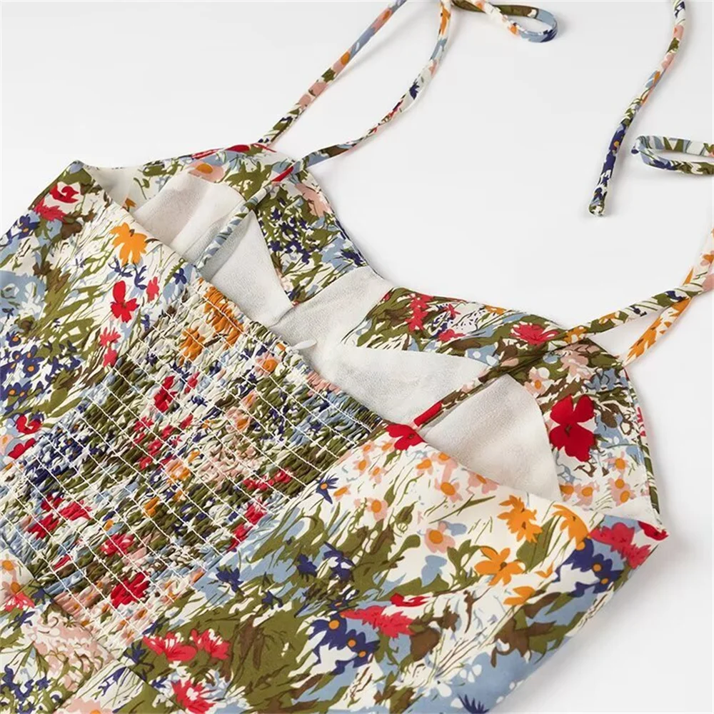 Damska koszulka na ramiączkach z nadrukiem, długa spódnica z odkrytymi plecami i ozdobnym zamkiem błyskawicznym, nowa, codzienna odzież damska na wiosnę i lato.