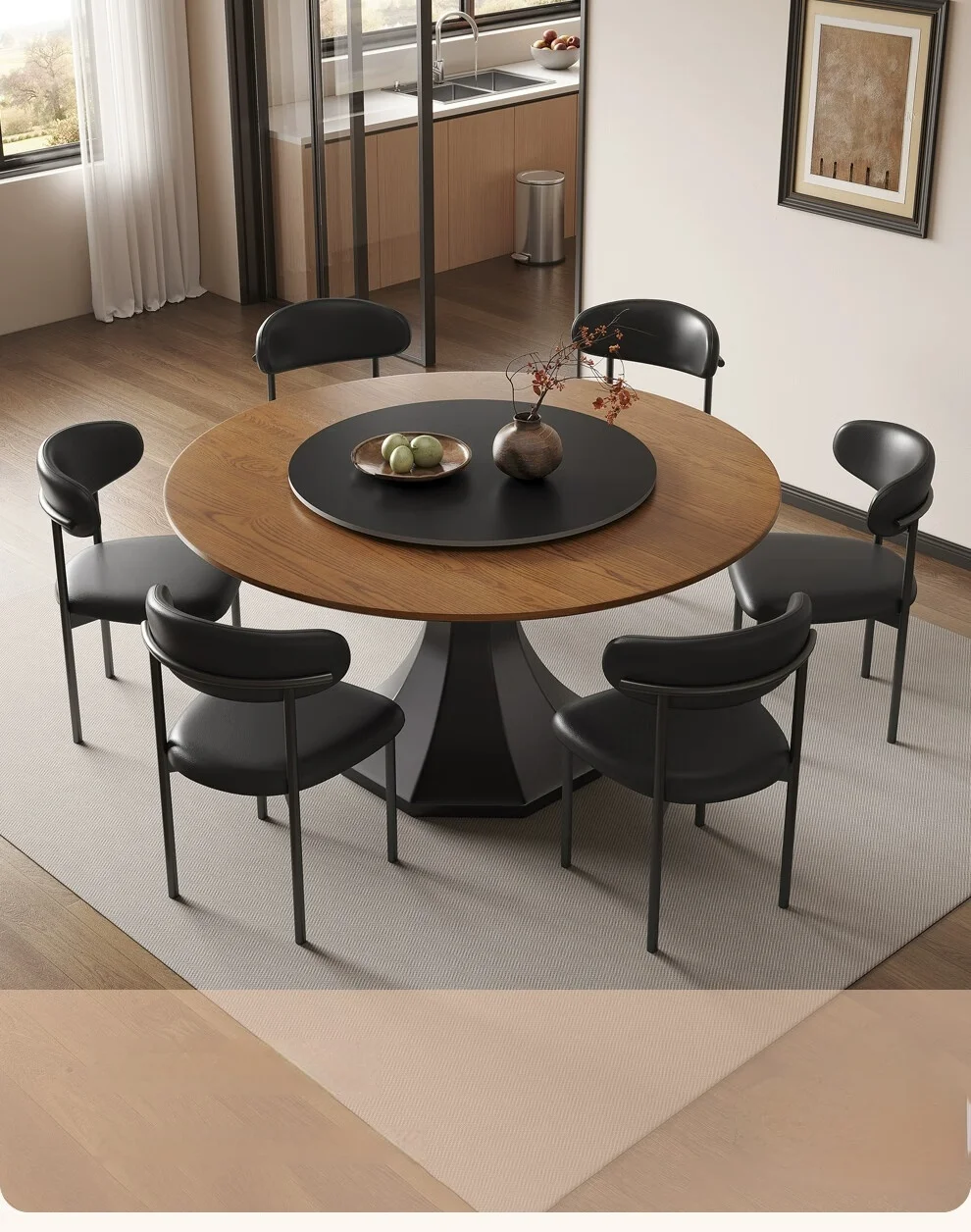 #Medieval-style Petite Waist Round Table With Rotating Plate Set