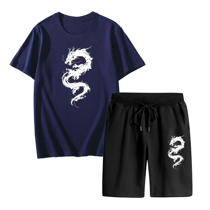 

Printed Fashion 2026 Quality Summer Men's Tracksuit Short Sleeved Pure Cotton T-shirts Sports Five-point Pants Men Casual Suits