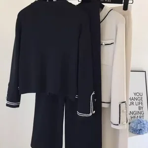 Female casual mesh 2 pieces defines Korean cut mesh jerk sweater cardigan tops-en high waist ankle length pants 10 Main Sales Women's Tricot Set - №9