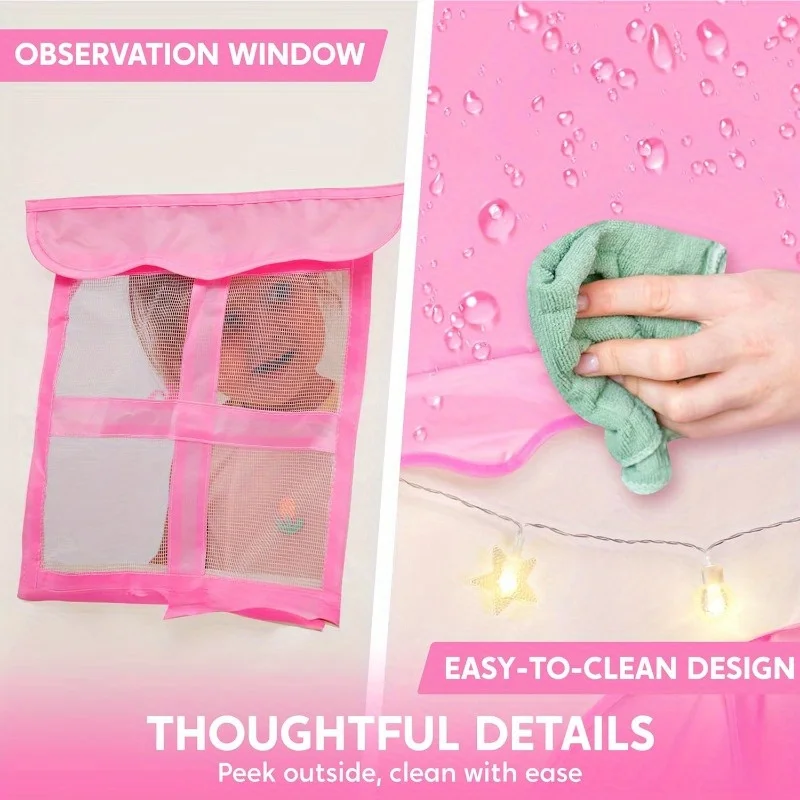 เต็นท์เจ้าหญิงสีชมพู JOYFY สำหรับเด็กผู้หญิง พร้อมไฟ LED รูปดาว บ้านเด็กเล่นขนาดใหญ่ ปราสาทเด็กเล่นสำหรับเด็ก เล่นได้ทั้งในบ้านและนอกบ้าน