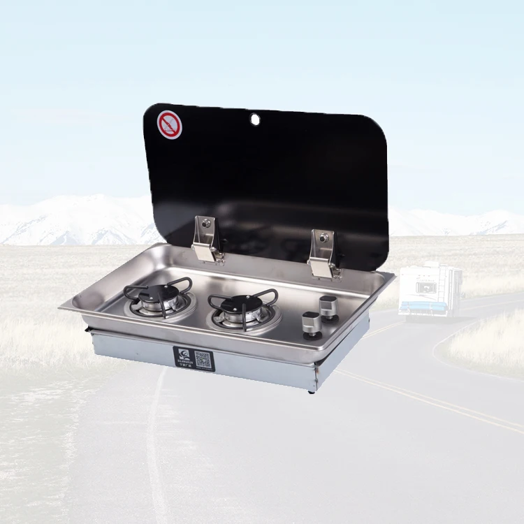 

Light Weight Design Tempered Lid Covered 2-Burner Built-in RV Cooktop Propane Stove Silver Gas Stove