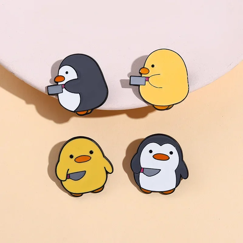 Cartoon Penguin Enamel Pin Badge Chick Knife Animal Cute Brooch Jewelry Women Lapel Backpack Gift Wholesale