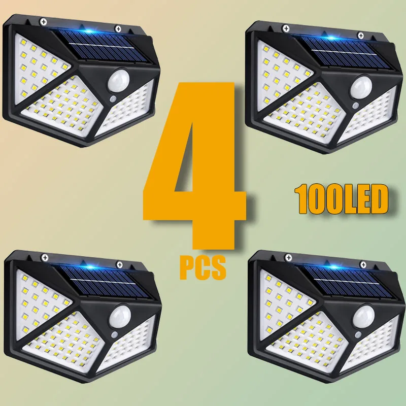 1~4PACK New Solar Lights Outdoor 3 Modes Wall Lamp PIR Motion Sensor 100LED Classic Solar Street Light for Garden Courtyard