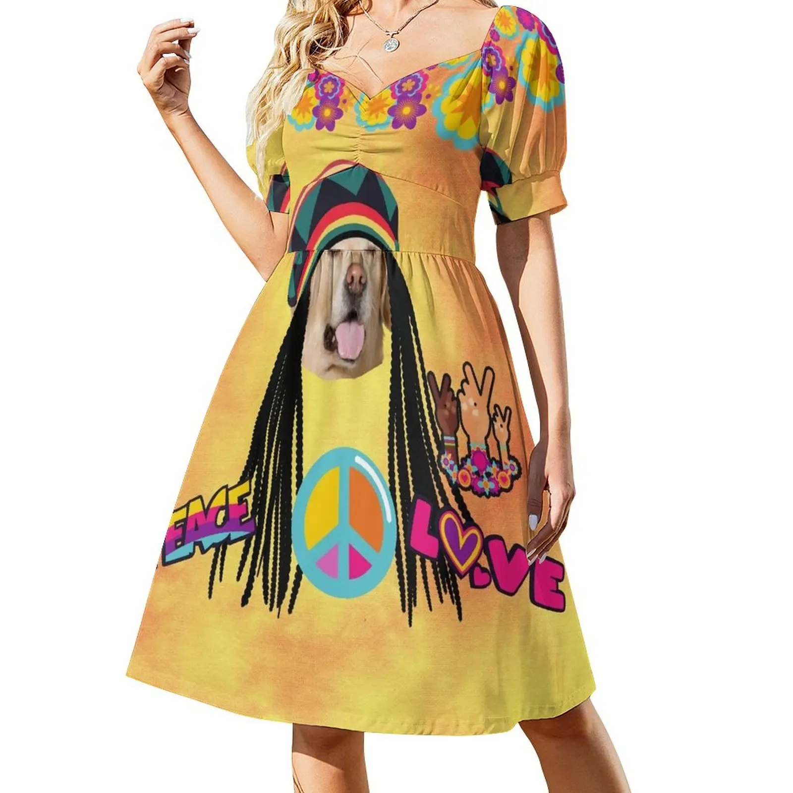 

Hippie Jamaica Dog Short Sleeved Dress birthday dress Dress vintage dresses