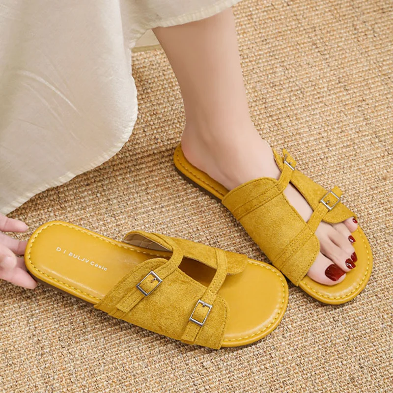 Damen-Slipper, flache Freizeitschuhe, Sommer-Strandsandalen für Damen, 2026 Neu, Schnallen-Flip-Flops, bequeme Gehschuhe, elegante Damenschuhe