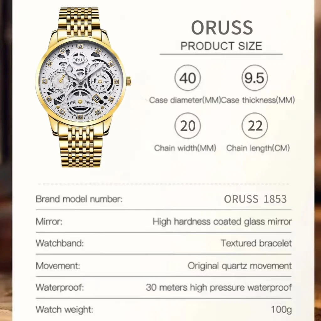 ORUSS оригинальные элитные роскошные мужские часы светящиеся часы для мужчин часы модные наручные часы из нержавеющей стали водонепроницаемые кварцевые