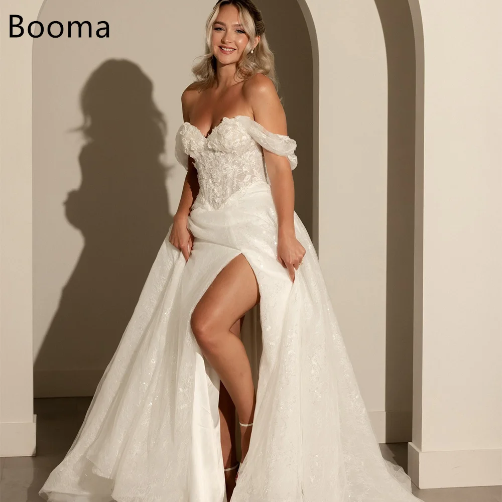 Booma حورية البحر قبالة الكتف الجانب سبليت الدانتيل زينة فساتين زفاف أنيقة أنيقة طويلة العرائس ثوب مخصص 2025