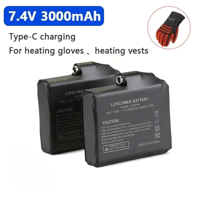 7.4V 3000mah Heated Gloves Battery Lithium Batteries for Heating Vest, Socks, Shoes,Winter Antifreeze Heating Batteria