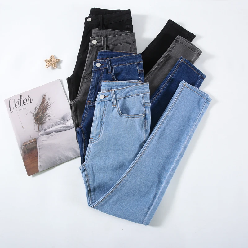 New Sexy Women Light Blue Slim Skinny Denim Jeans High Waist Elastic Mom Jeans Stretch Pencil Pants Streetwear Tight Trousers