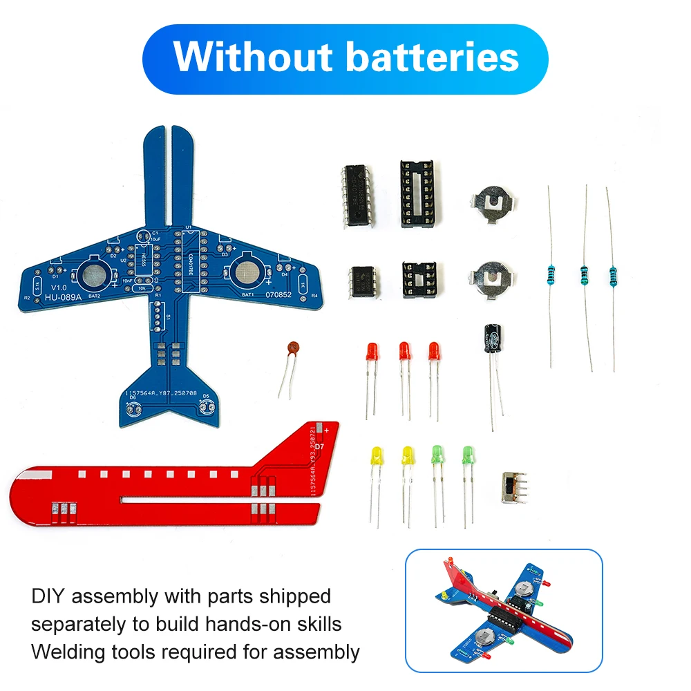 Mini Plane DIY Electronics Kit: LED Running Lights Model Aircraft Soldering Kit – Fun Crafting Project (Unassembled Parts)