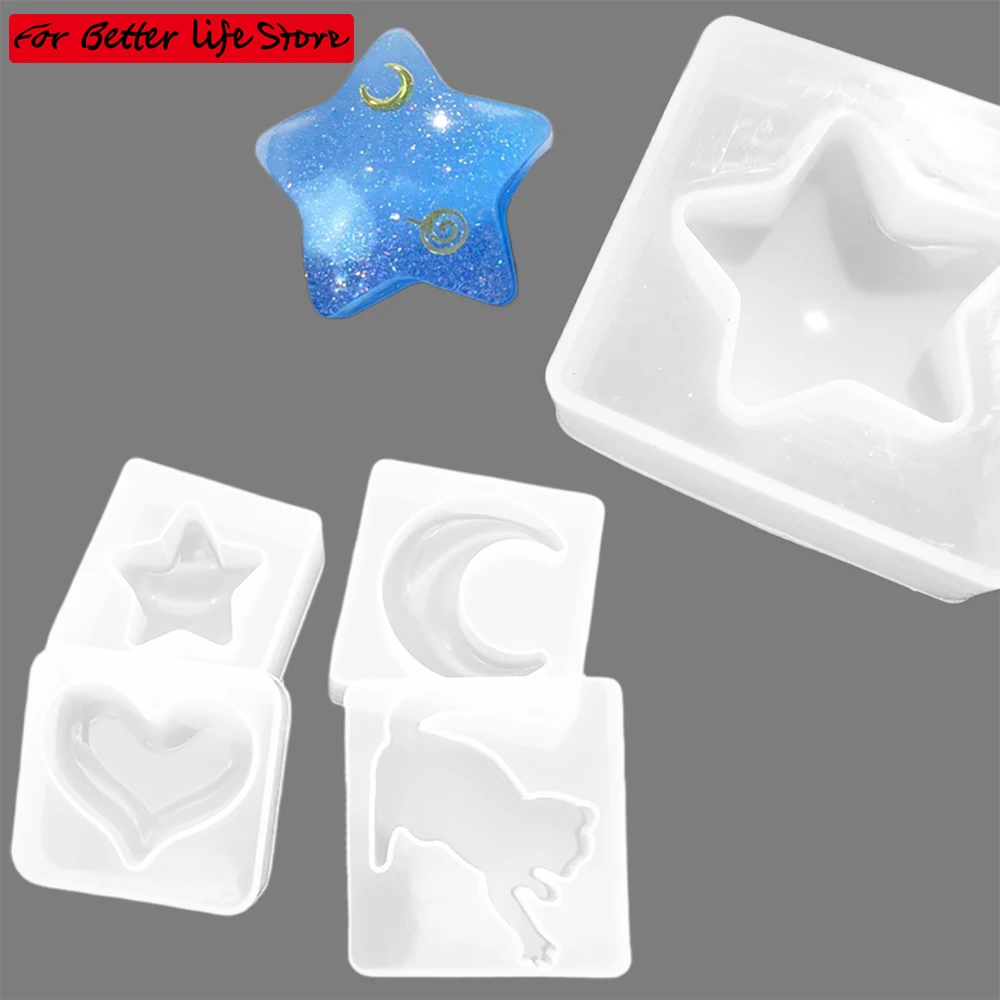 

2piece Craft Jewelry Making Cat Key chain Silicone Molds Epoxy Resin Mini Heart Moon Star Mold Resin DIY Charms Keychain Tools