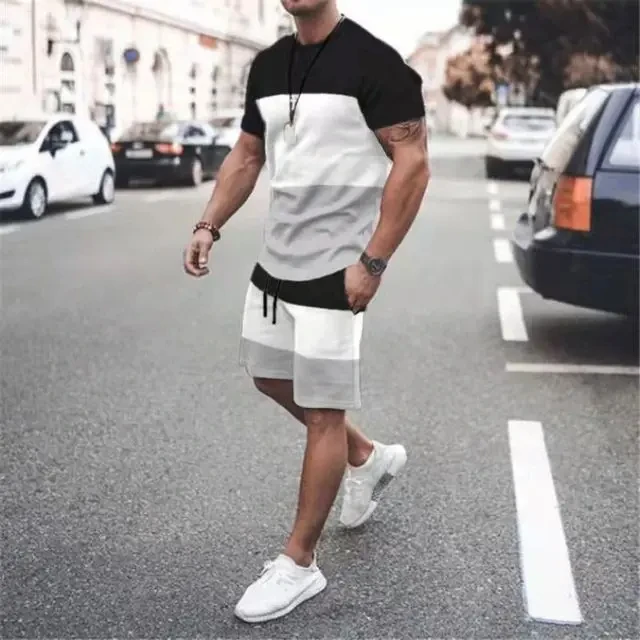 Conjunto de camiseta masculina casual 3d, conjunto versátil casual masculino plus size, conjunto de camiseta masculina, shorts de praia de verão